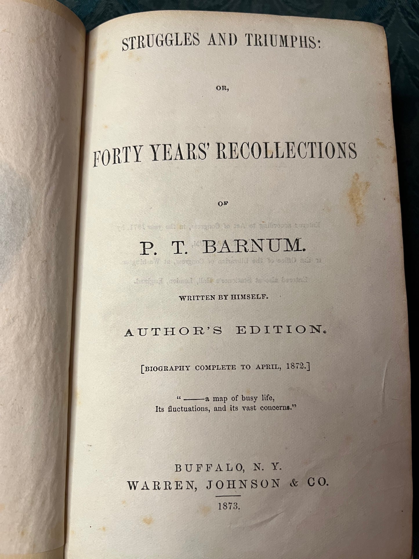 "Struggle and Triumphs: Or, Forty Years' Recollections of P.T. Barnum"